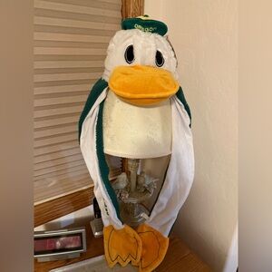 Oregon Ducks Stuffed Duck Head Hat attached Scarf Green, White, Yellow U of O